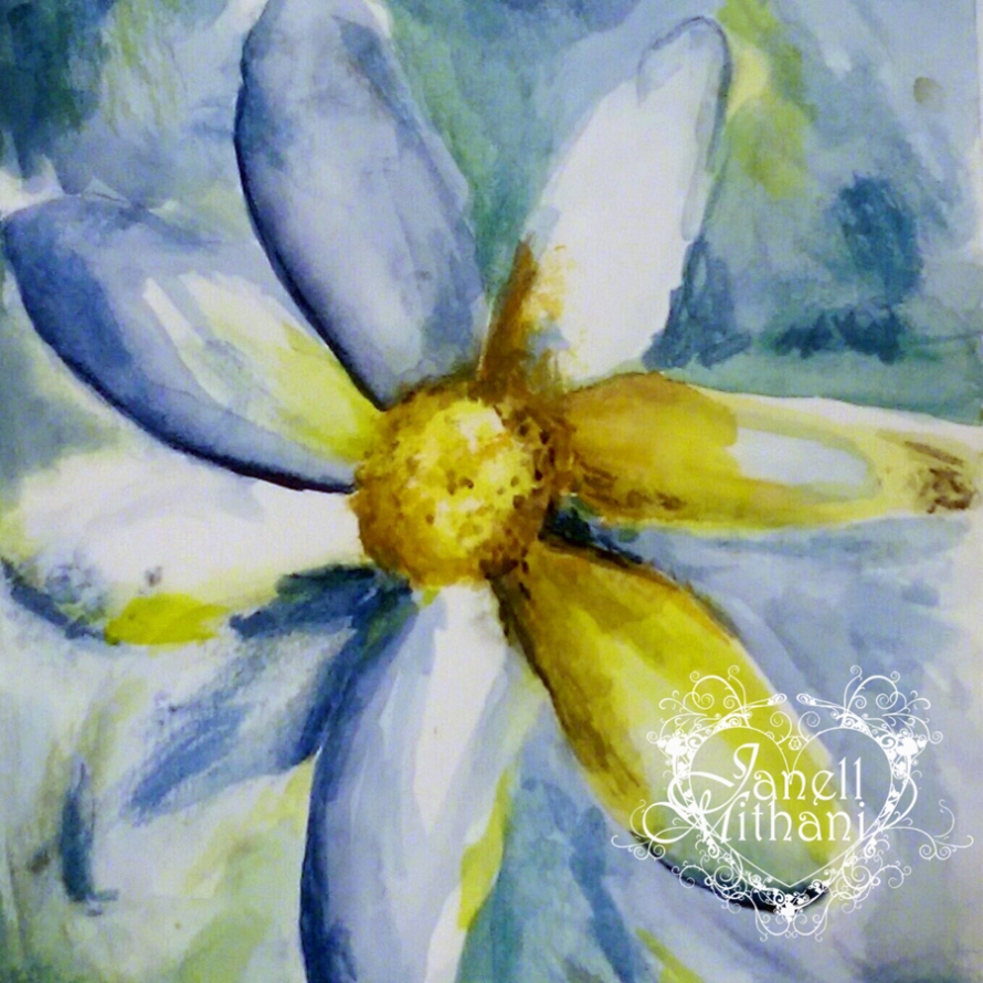 blue and yellow painting of daisy by Janell Mithani